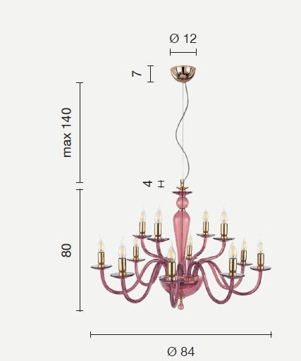 LAMPADARIO PAGANINI 12 LUCI CRISTALLO ORO ATTACCO E14 D.84CM