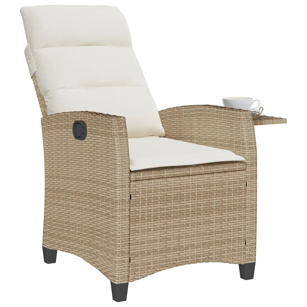 Sedia Reclinabile da Giardino con Tavolino Beige Polyrattan 4108272