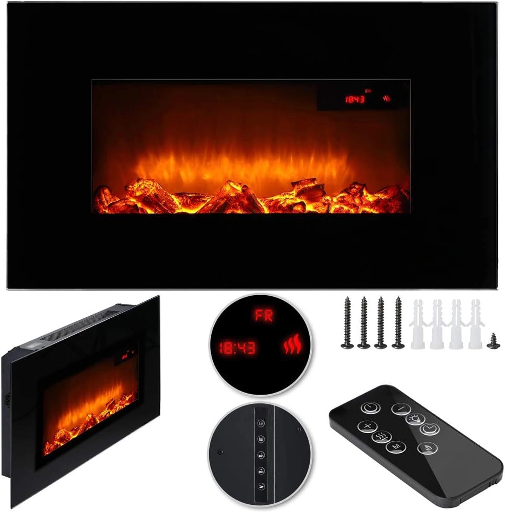 Caminetto a Parete Camino Elettrico Display Head Up 900W / 1800W Termostato Telecomando Timer Regolabile