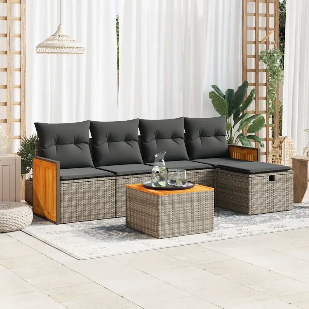 Set Divano da Giardino 6 pz con Cuscini Grigio in Polyrattan 3326022