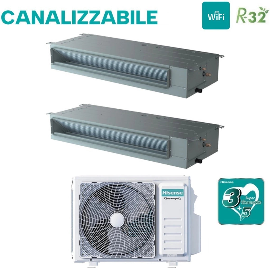 Climatizzatore Condizionatore Hisense Dual Split Inverter Canalizzato Canalizzabile 9+9 con 2AMW35U4RGC R-32 Wi-Fi Optional 9000+9000 Con Telecomando di Serie