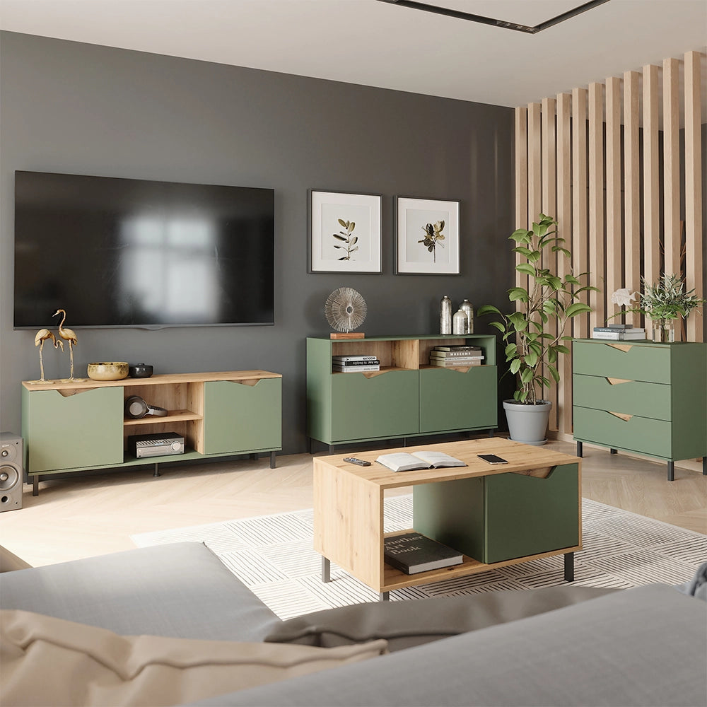 Vicco Cassettiera per camera da letto Verde/Artigianale 80 x 81.2 cm con 3 cassetti