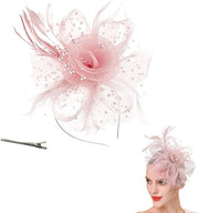 Fascinator con fiori, organza, nastri e piume - Accessori per capelli per donne, matrimoni, cocktail - Clip per capelli per ragazze e donne
