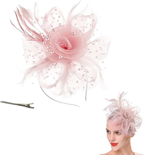 Fascinator con fiori, organza, nastri e piume - Accessori per capelli per donne, matrimoni, cocktail - Clip per capelli per ragazze e donne