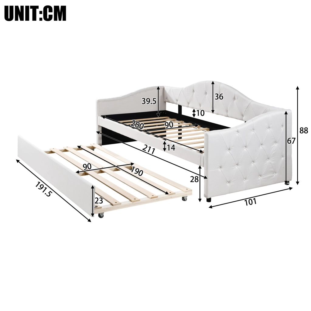 Divano letto allungabile di 90x200 cm colore beige rivestito in lino