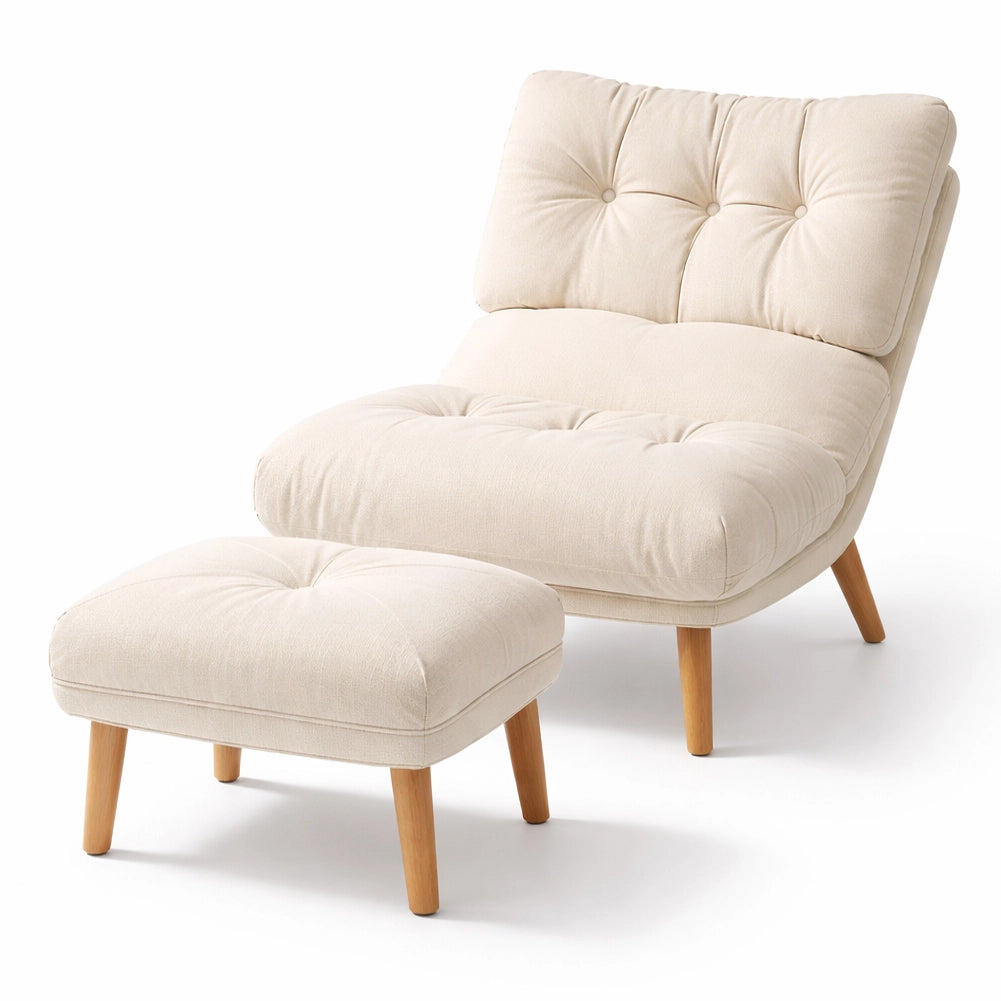 Poltrona Reclinabile con Poggiapiedi Imbottitura Alta Densità Seduta Ergonomica Beige