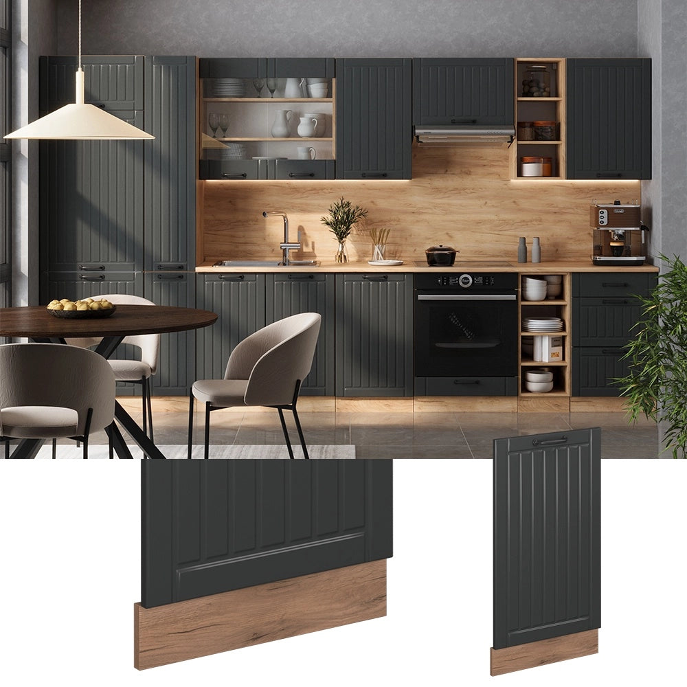 Pannello frontale della lavastoviglie Fame-Line Grigio scuro/Rovere dorato 45 cm senza piano di lavoro Vicco