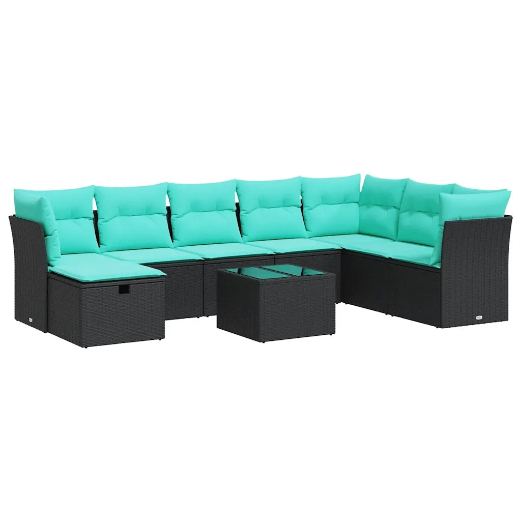 Set Divani da Giardino 9 pz con Cuscini Nero in Polyrattan 3325343