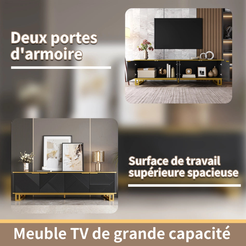 Mobile TV in MDF con ante geometriche e passacavi; 160 x 37;5 x 48 cm; nero