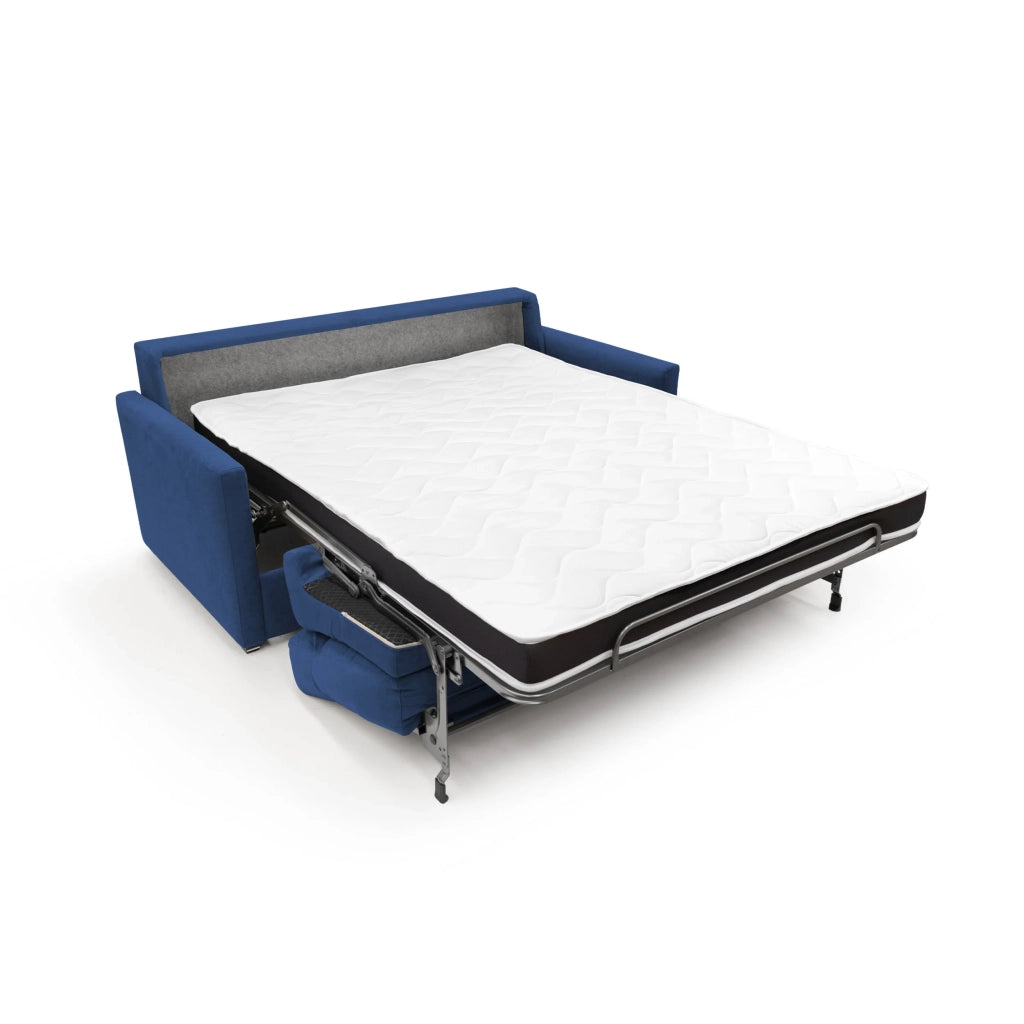 Margot Divano letto matrimoniale con schienale morbido alto in tessuto T02 196 cm (mat. 160x197) blu