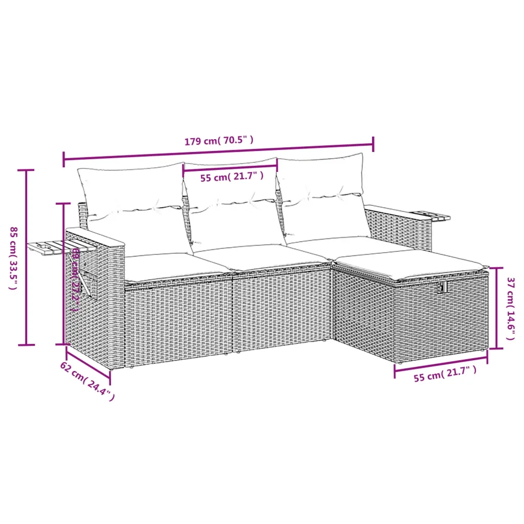 Set Divani da Giardino 4 pz con Cuscini Nero in Polyrattan