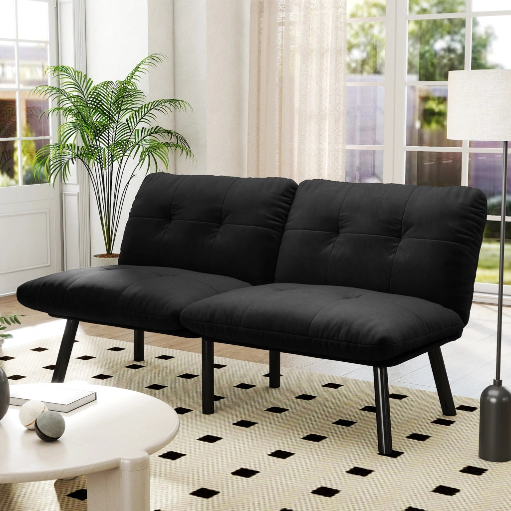 Divano letto 2 posti - convertibile in poltrona lounge e letto - in velluto - nero