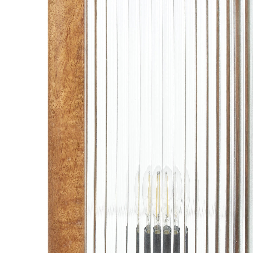 Lampada da tavolo in legno di mango con pannelli di vetro Design industriale Illuminazione moderna per la casa