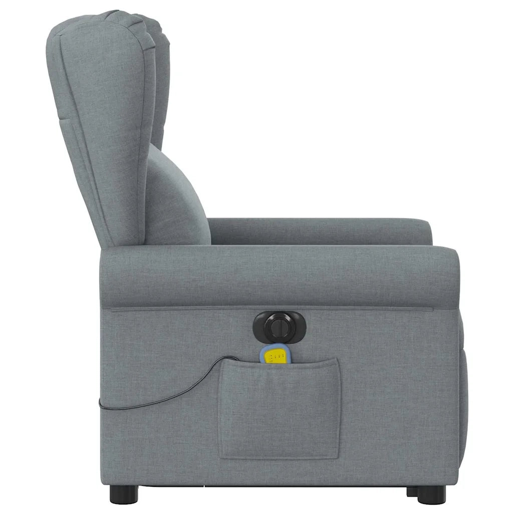 vidaXL Poltrona Alzapersona Massaggi Elettrica Grigio Chiaro Tessuto