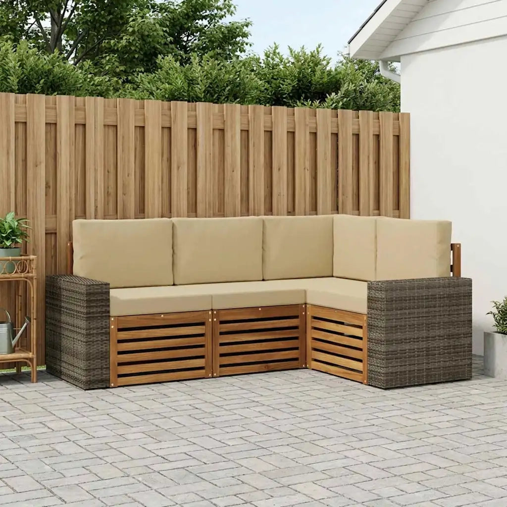 Set divani con cuscino 4 pcs Legno di Acacia Massello