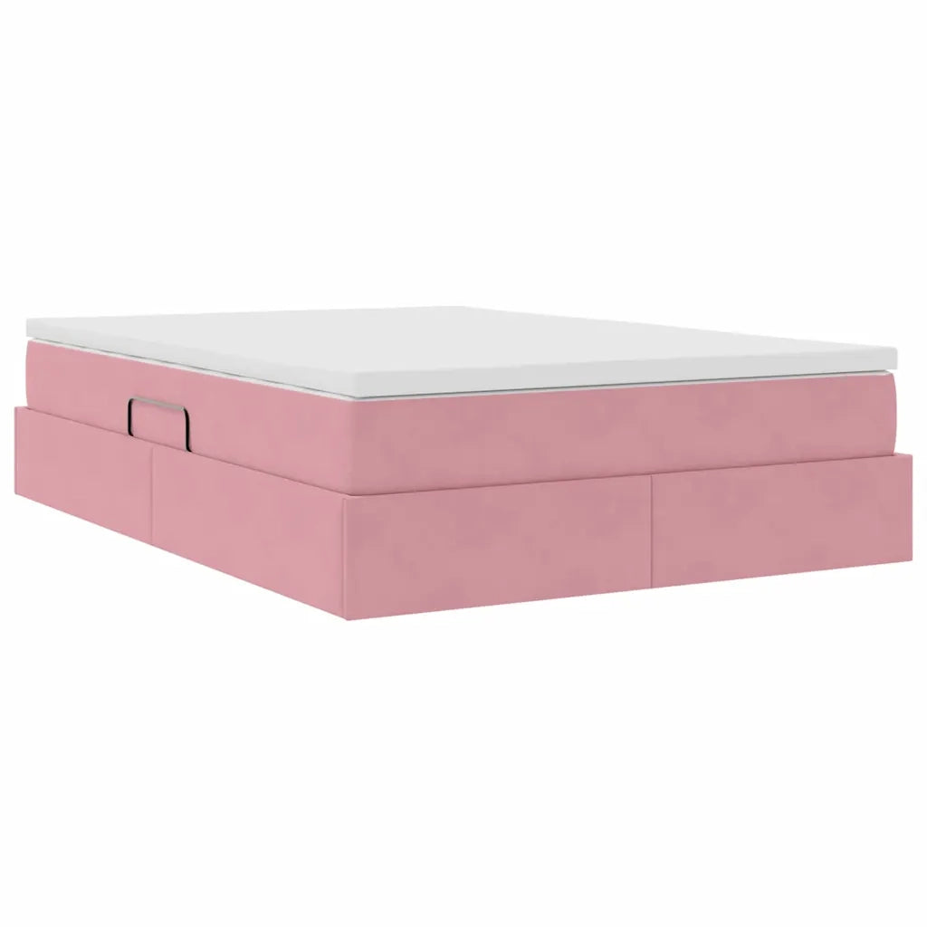Letto con contenitore e materasso Rosa 140 x 190 cm Velluto