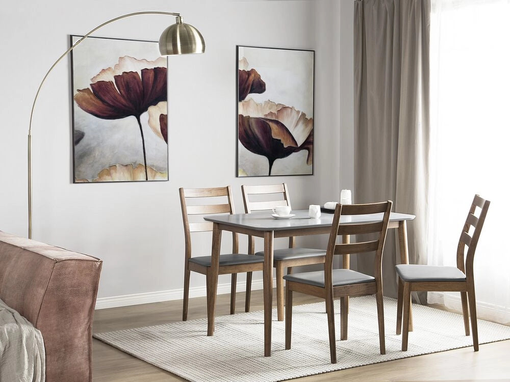 Tavolo da pranzo Piano in MDF grigio 73 x 118 x 77 cm Gambe in legno Tavolo da cucina