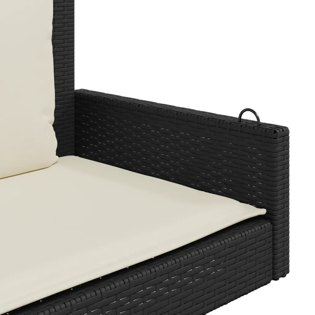 Panca a Dondolo con Cuscini-Sgabello-Panca da esterno Nera 119x56x48 cm in Polyrattan