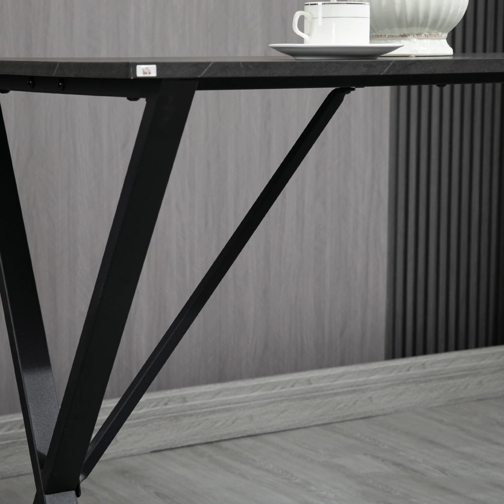 EasyComfort Bancone Bar Tavolo Alto Stile Industriale Effetto Marmo, Legno e Acciaio 120x60x102 cm, Nero
