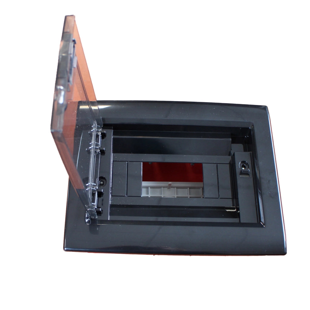 Centralino da incasso 8 moduli con portello fumé e telaio estraibile, nero, 240x195x80 mm, ideale per installazioni elettriche domestiche e professionali