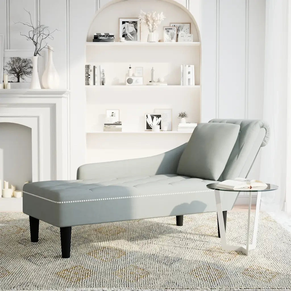 Sdraio con Cuscino e Bracciolo Destro in Velluto Grigio Chiaro 4009772