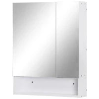 kleankin Armadietto a Specchio Rettangolare Montato a Parete con Credenze e Ripiano Regolabile, in MDF e Vetro, 60x15x75cm, Bianco