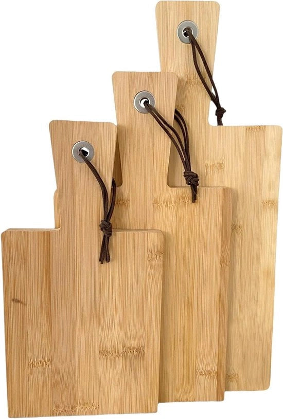 Set di taglieri in bambù - Piastrelle in legno - Lavorazione in cucina - Set di tre - 40 cm - Naturale