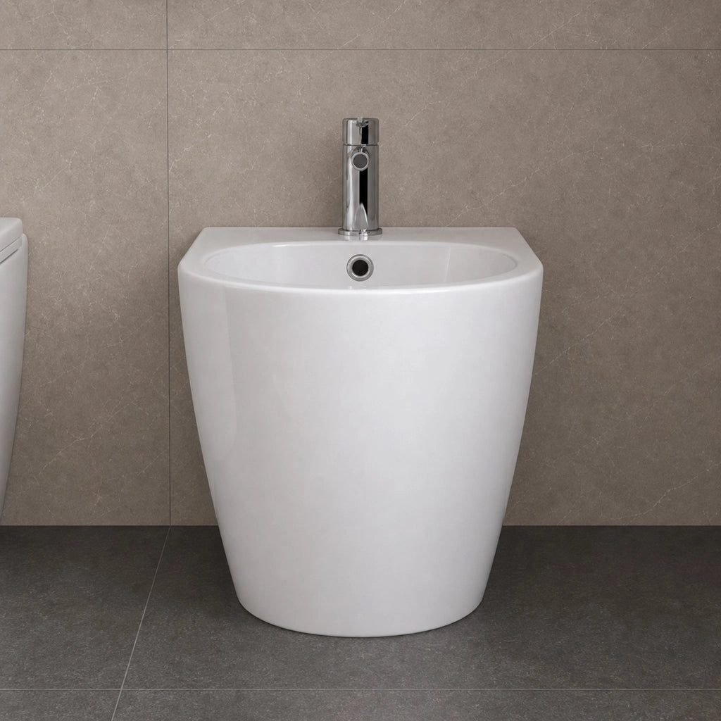 Bidet giunone ceramica bianca lucida a pavimento filo parete *** accessori senza fissaggi, confezione 1