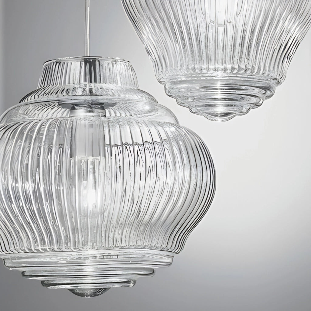 Bonnie Lampada a sospensione in vetro soffiato Argento finitura a rilievo rigadin diametro 27.5 cm altezza 313 cm con struttura in metallo verniciato