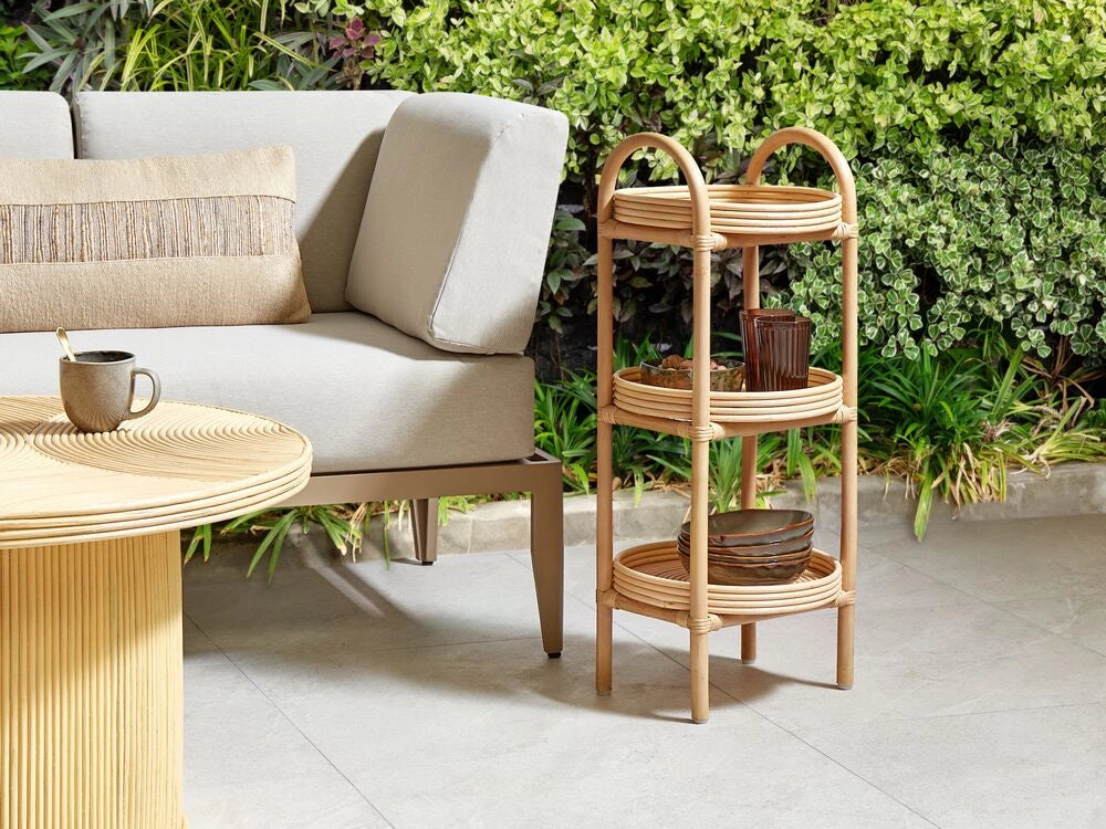 Tavolino Scaffale per piante Rattan Naturale Outdoor Indoor Garden Retro 3 ripiani Freestanding Garden Storage