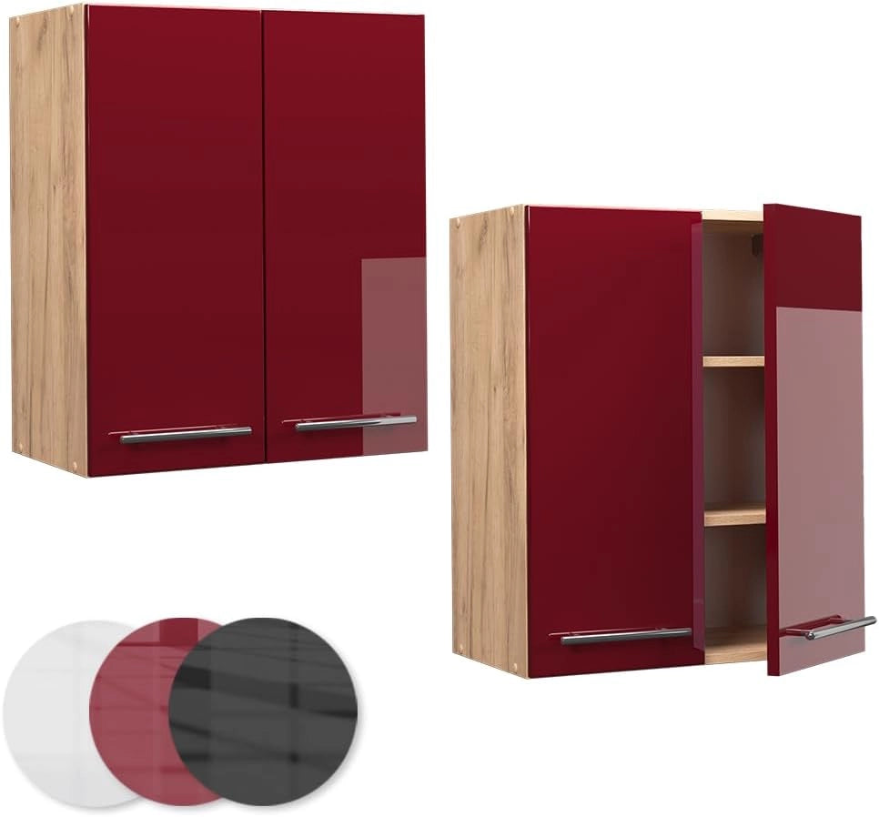 Pensile da cucina Fame-Line, Rosso bordeaux lucido, 60 cm, per la combinazione con altri moduli della serie Fame-Line