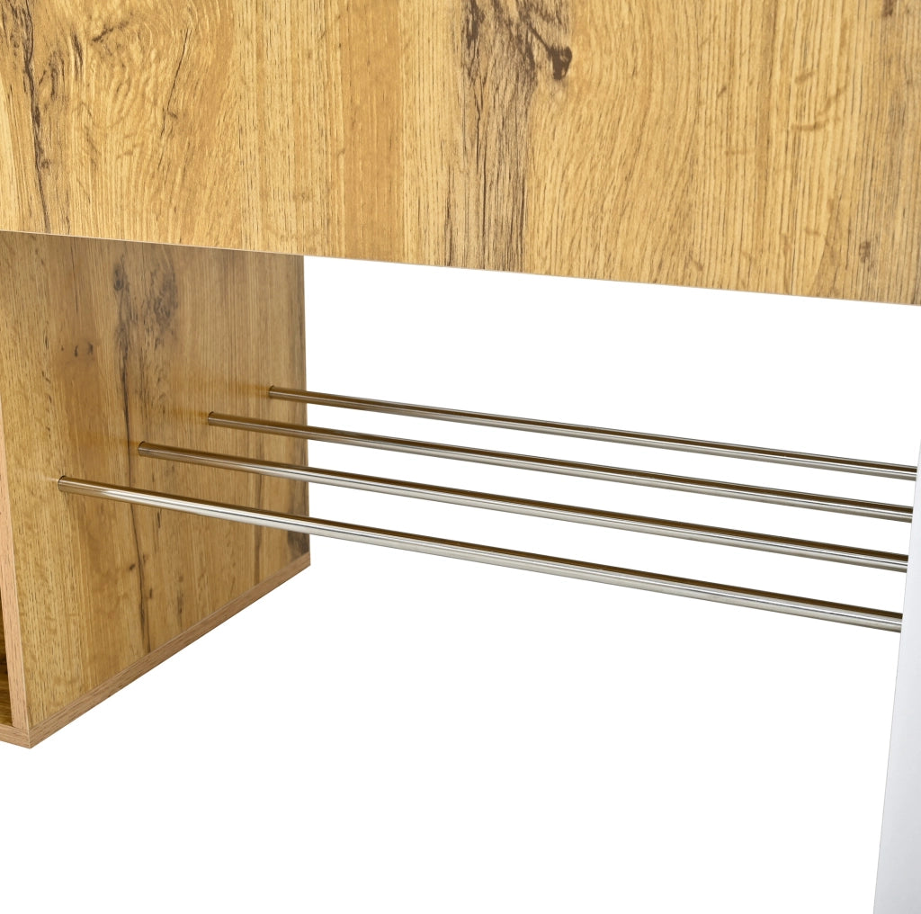 Mobile ingresso con specchio e scarpiera 127x35x180,5 cm in MDF bianco e naturale HAVRYA