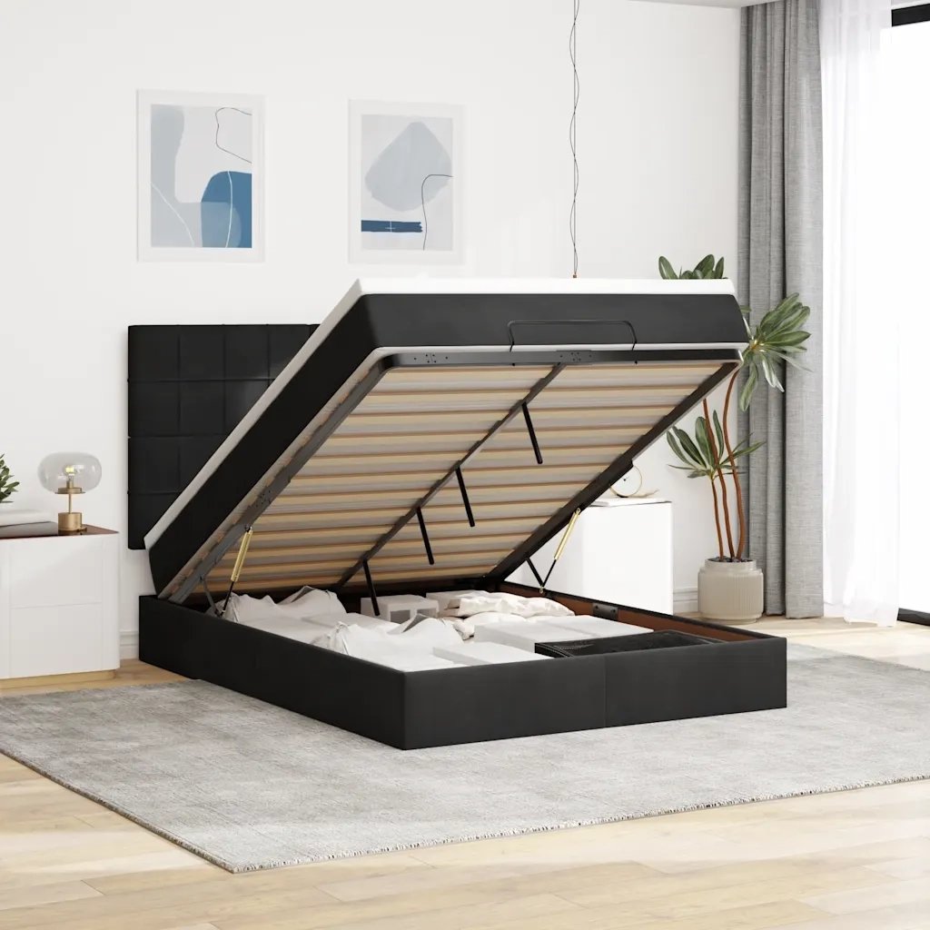 Struttura Letto Pouf con Materassi Nero 140x190 cm in Velluto 3314320