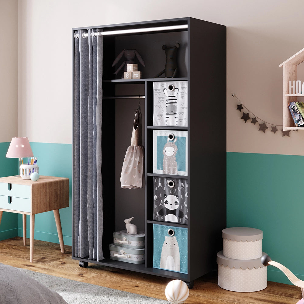 Vicco Armadio multifunzione Grigio 100 x 168 cm aperto, con rotelle