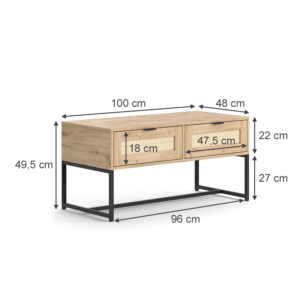 Vicco Cassettiera per camera da letto Sonoma 100 x 48 cm con due cassetti