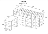 LETTO MOBILE CASSETTIERA CON SCRITTOIO SMILE P 204x 112x112cm LATO DESTRO ROVERE VIOLA