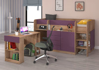 LETTO MOBILE CASSETTIERA CON SCRITTOIO SMILE P 204x 112x112cm LATO DESTRO ROVERE VIOLA