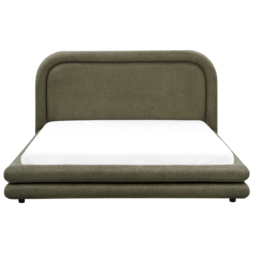 Letto imbottito in tessuto verde con testiera e giroletto 160 x 200 cm camera da letto elegante