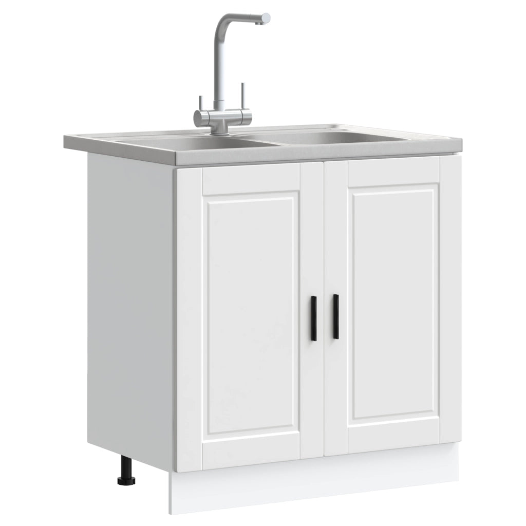 Mobiletto sotto lavabo "Porto" con lavabo bianco 80x46x84,5 cm in legno ingegnerizzato