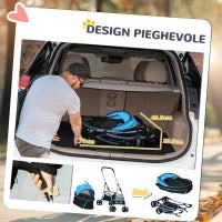 Passeggino per Cani Convertibile con 2 Guinzagli e Cuscino, in Acciaio e Poliestere, 82x49.5x98 cm, Azzurro e Nero