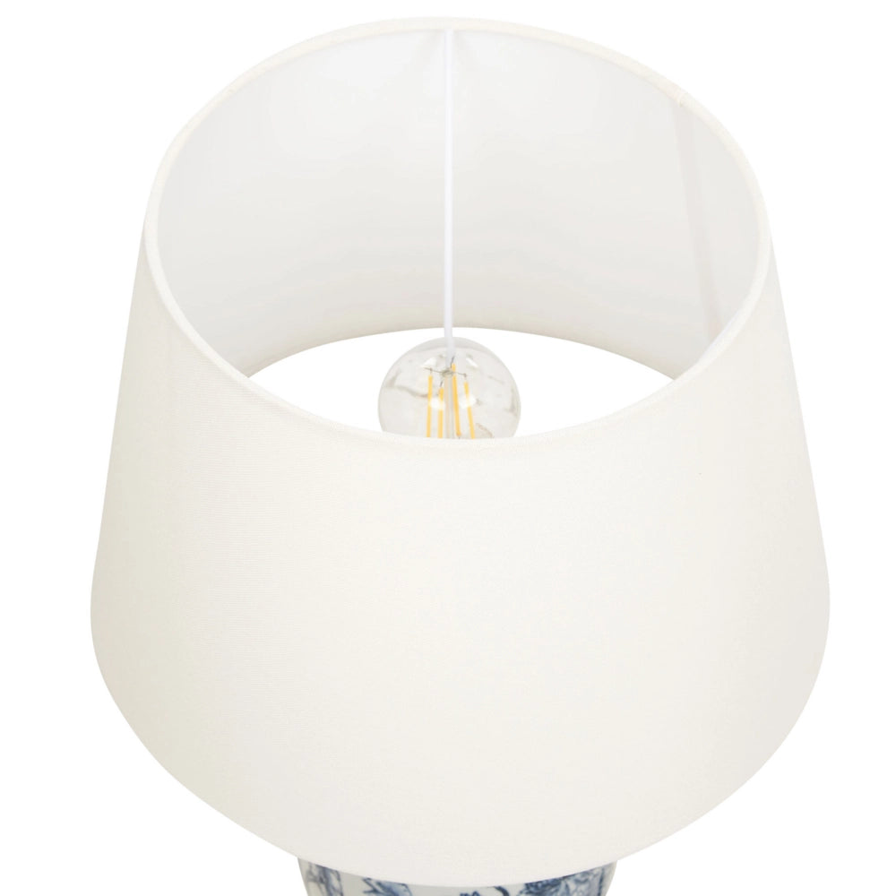 Lampada da tavolo classica con paralume in tessuto di lino base in porcellana bianco e blu elegante retrò classico camera da letto soggiorno