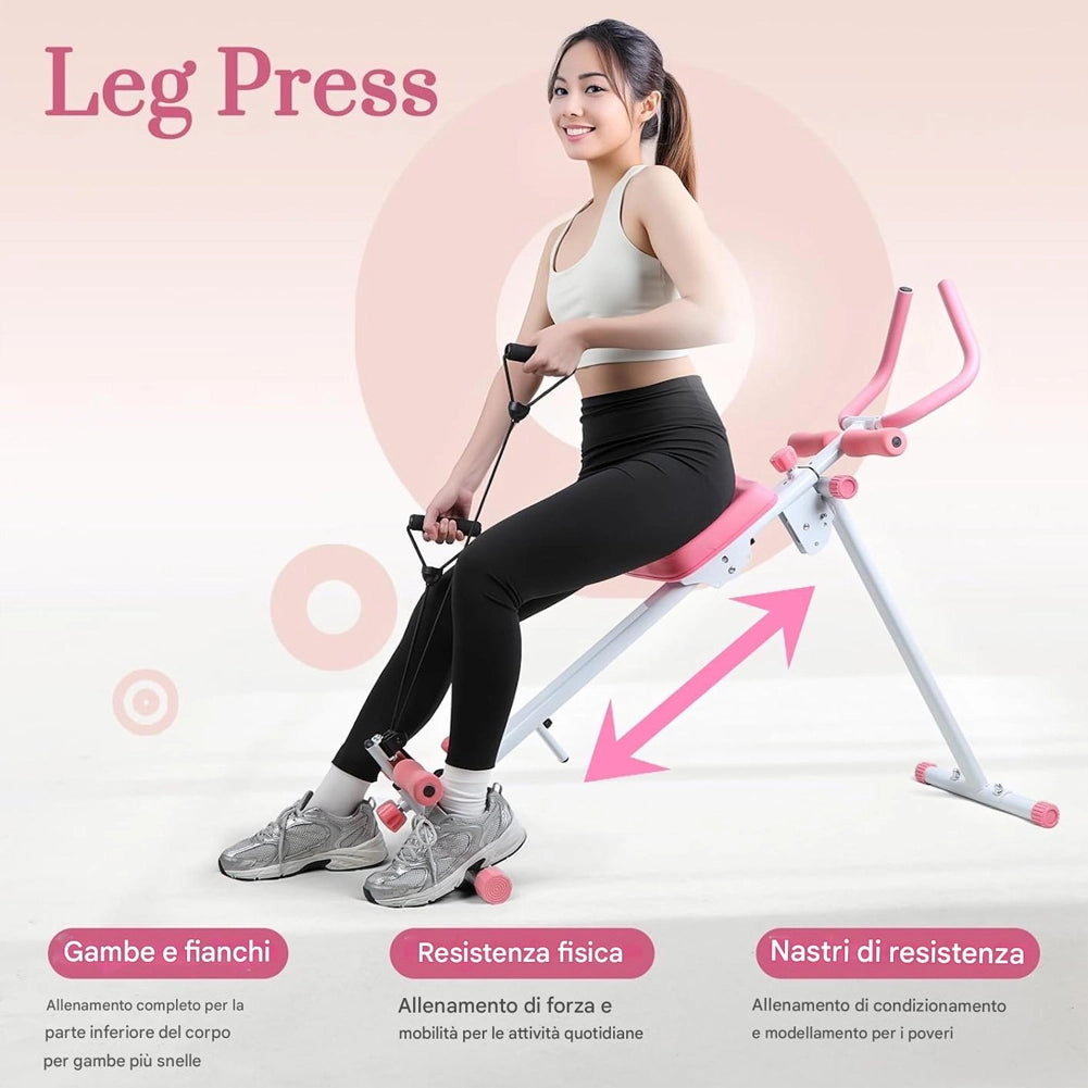 AB Machine Rosa Attrezzo Fitness per Addominali Multiuso Pieghevole Vogatore