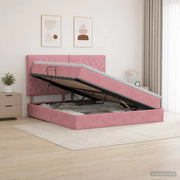 Letto con contenitore LED e materasso Rosa 140 x 200 cm Velluto 3460079