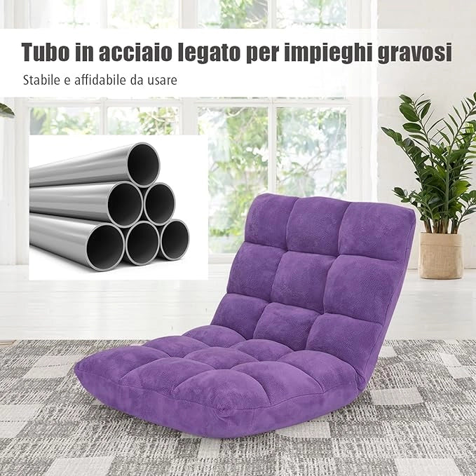 Sedia da Pavimento, Sedia Imbottita Regolabile in 14 Posizioni, Poltrona Salotto per Relax, Yoga, Lettura (Viola)