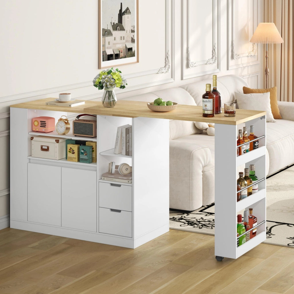 Mobile contenitore da cucina con piano estraibile e 2 cassetti per cucina 115x50x92 cm