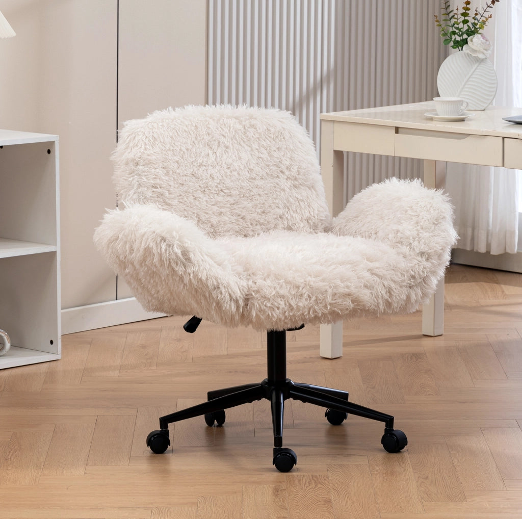 Sedia da ufficio beige in tessuto e lana con braccioli pieghevoli