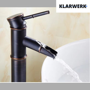 YURI | Rubinetto per bagno a cascata in bambù  alto nero | Raccordo in acciaio inox per lavelli alti | Miscelatore giapponese 2 attacchi