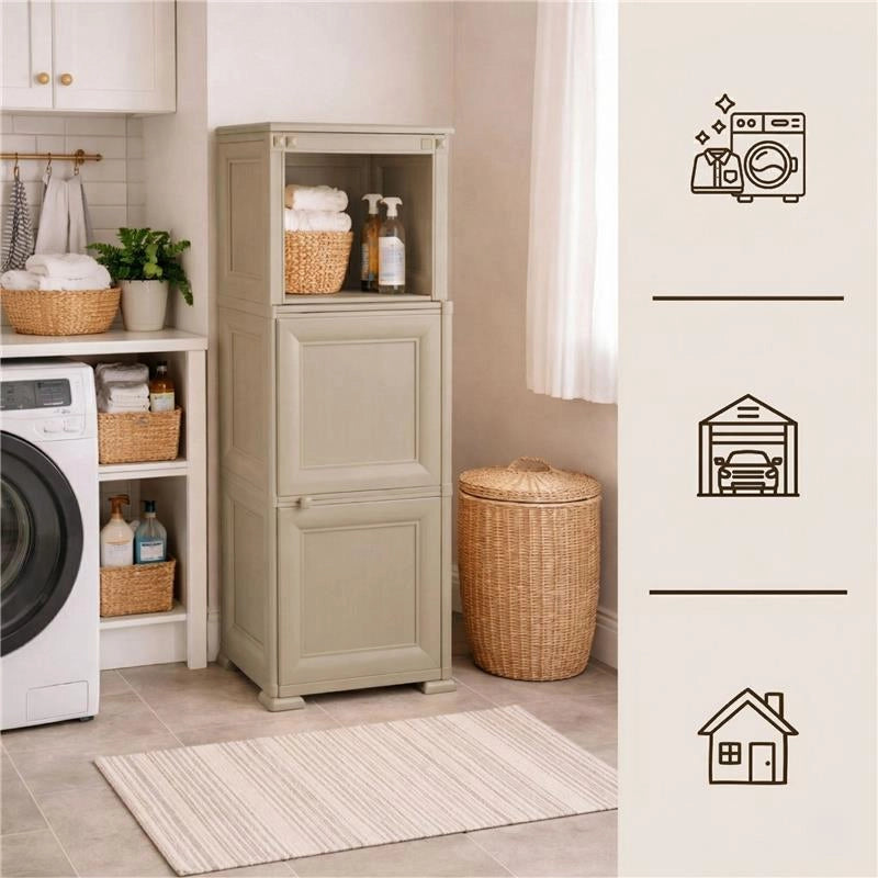 MOBILE CONTENITORE SOGGIORNO 3 MODULI TALPA 40X43X125 CM CON ANTA EFFETTO LEGNO E VANI A GIORNO – MOBILE PORTAOGGETTI PER INGRESSO E ZONA LIVING
