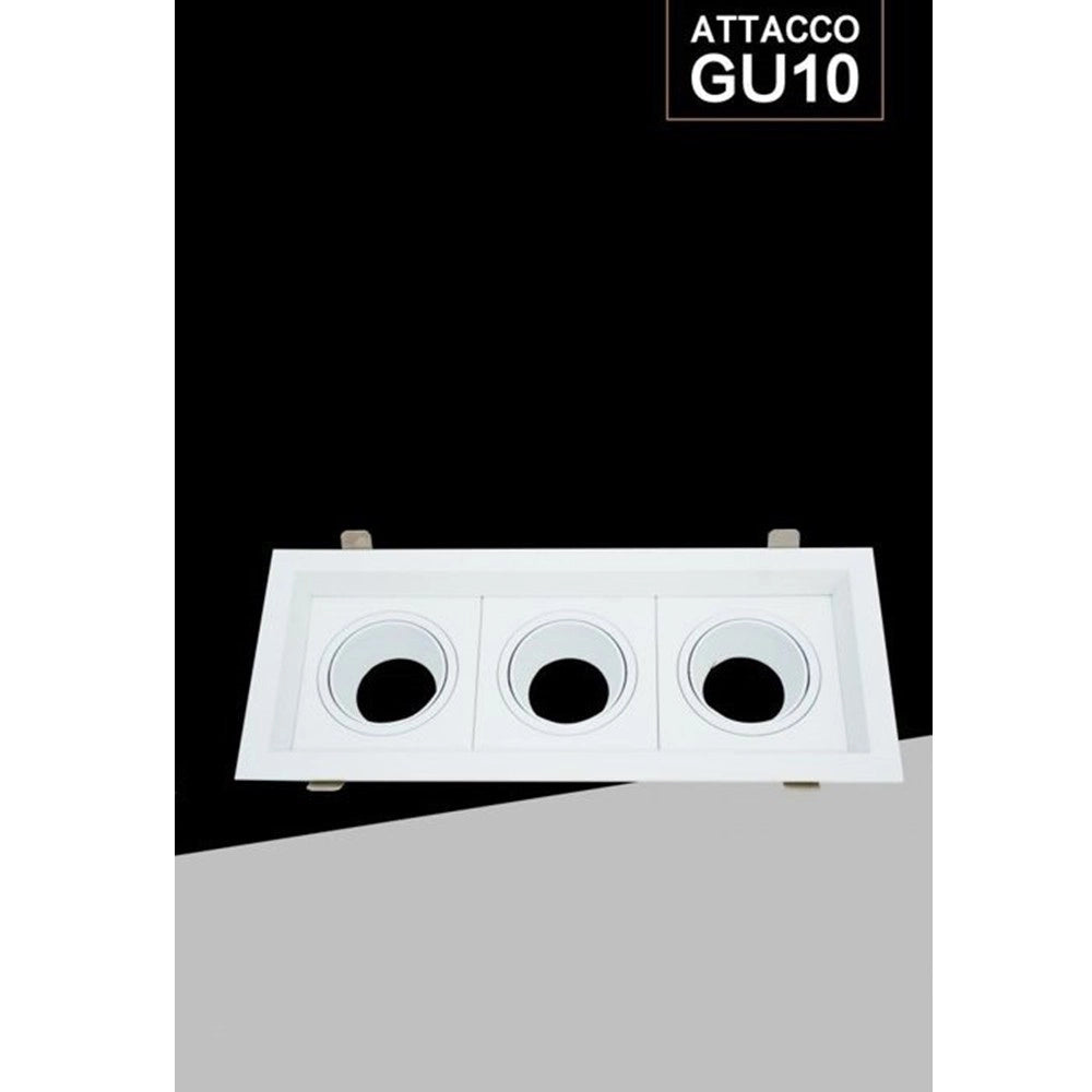 Trade Shop - Porta Faretto Triplo Orientabile Incasso Bianco Per Lampadine Gu10 Gu5.3 P33-b3 -