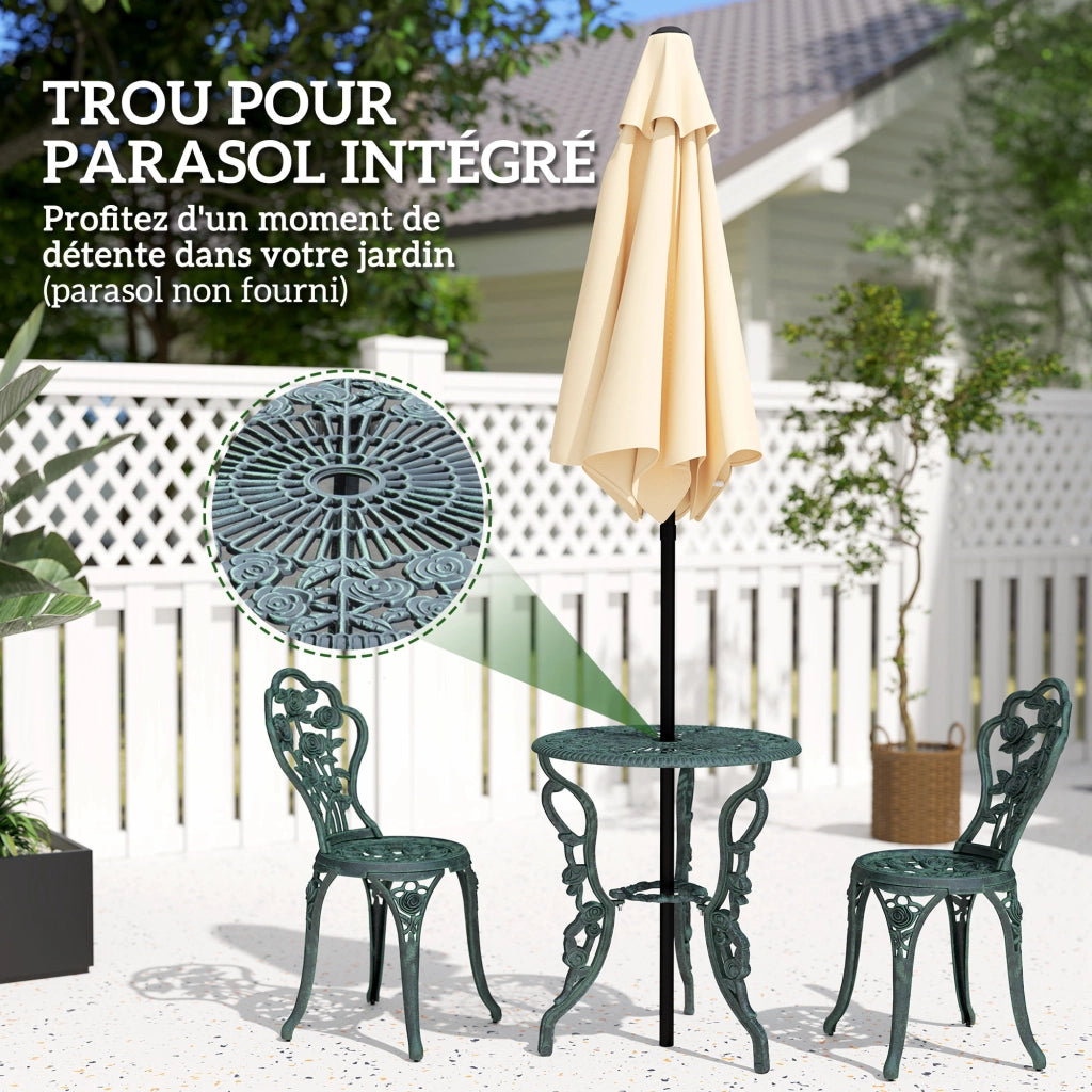 Set Tavolo e Sedie da Giardino 2 Posti ¨C zephmum ¨C Verde, Fuso di Alluminio, Stile Neo-Retro